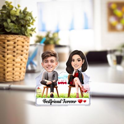 Personalized Best Friend Forever Theme Bobblehead Caricature with Shaking Head Feature Custom with Face Cutout Solar Powered Moving Head Birthday Gift for Bestie & Friend